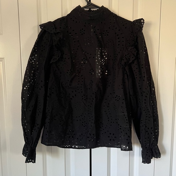 Emerson Fry Pearl Long Sleeve Blouse in Black Eyelet - Picture 6 of 8
